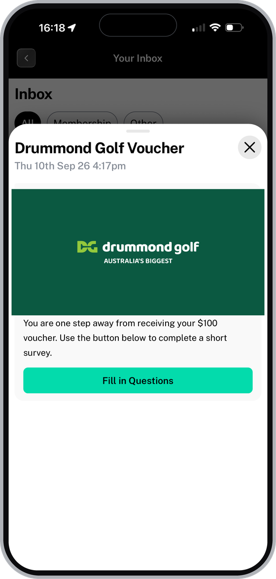 Drummond Golf Voucher message with the Fill in Questions button