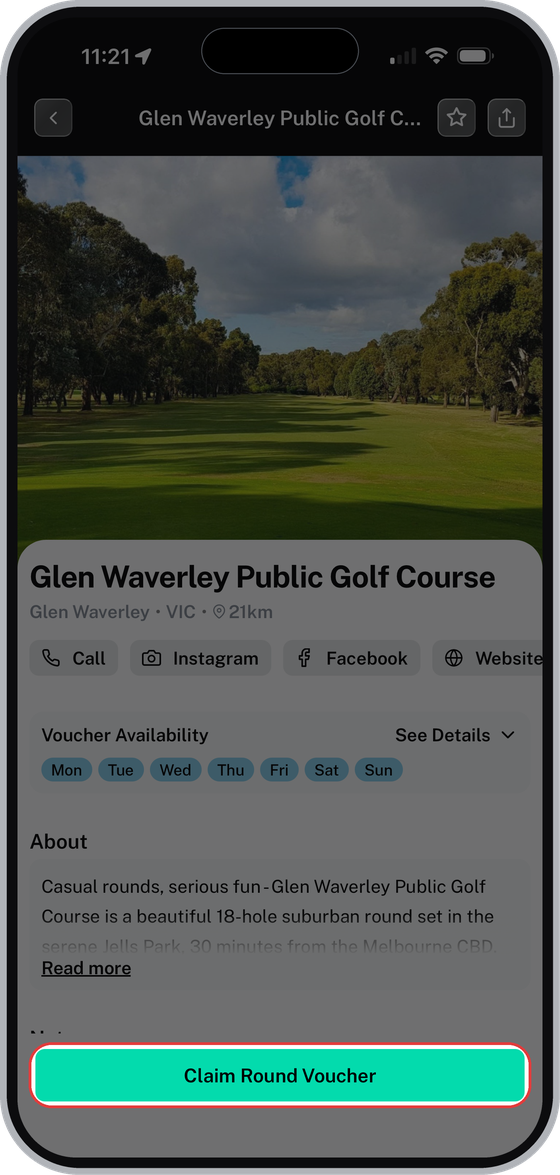 Course page with the Claim Round Voucher button highlighted