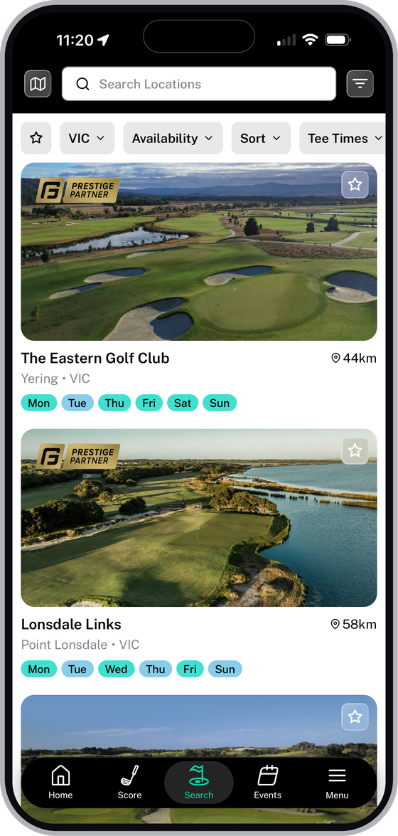 Course search list with filters