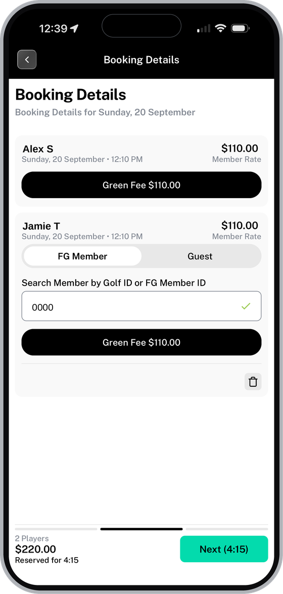 Second player added as an FG Member using their member ID