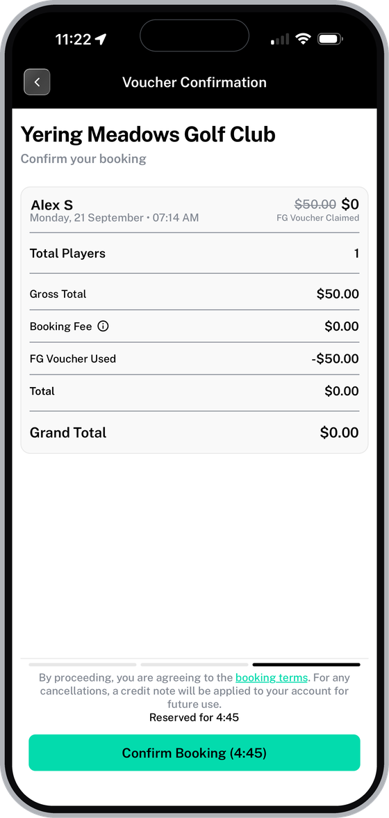Voucher Confirmation page showing a grand total of zero dollars