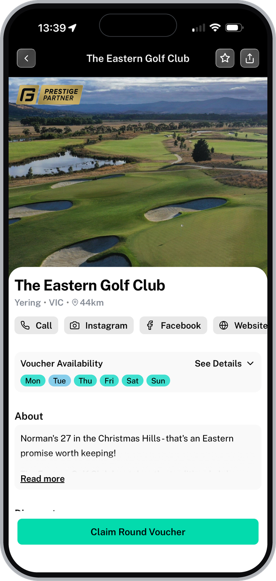 Prestige course page with a Claim Round Voucher button