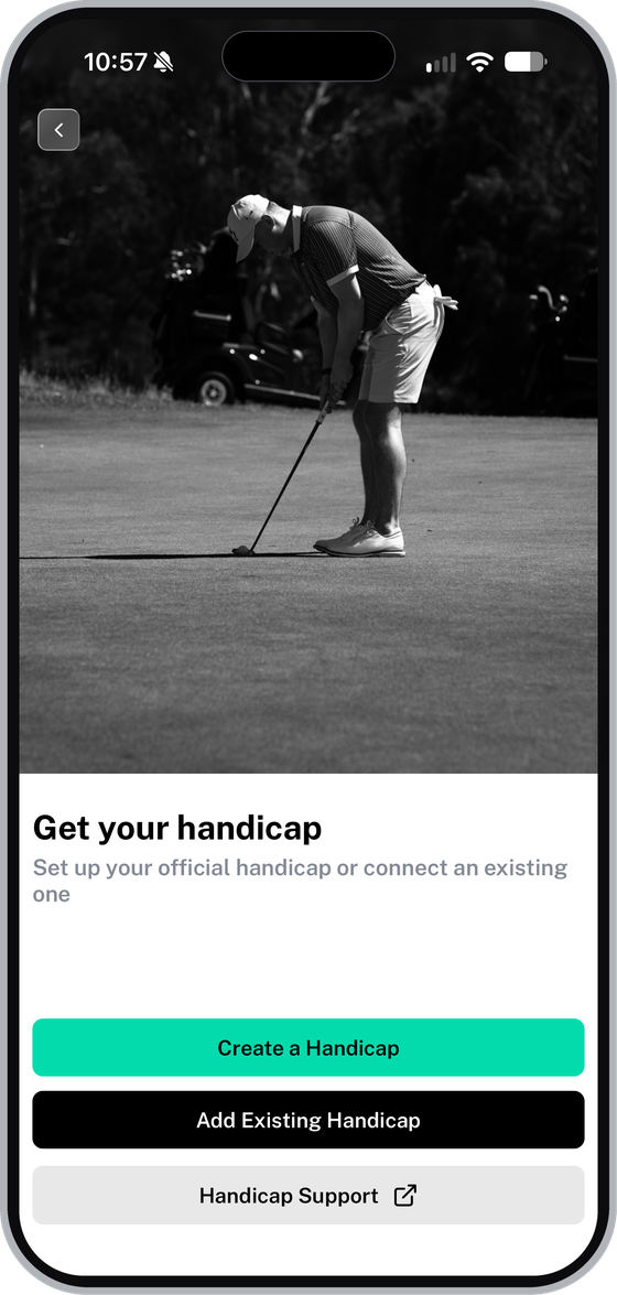 Get your handicap screen with the Create a Handicap and Add Existing Handicap buttons