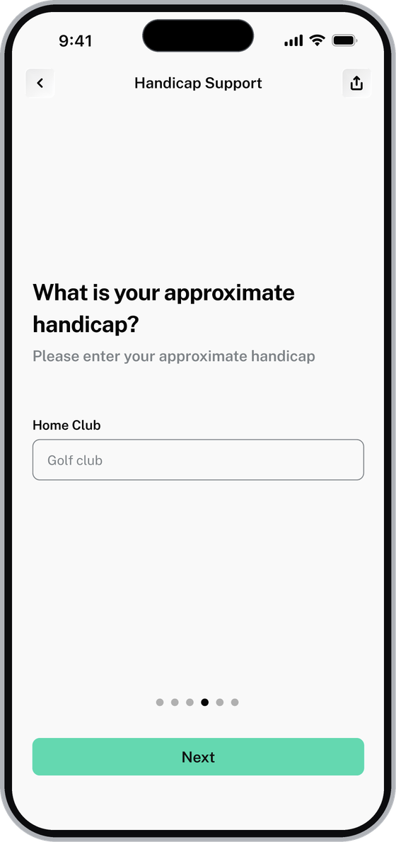 Handicap Support screen asking What is your approximate handicap